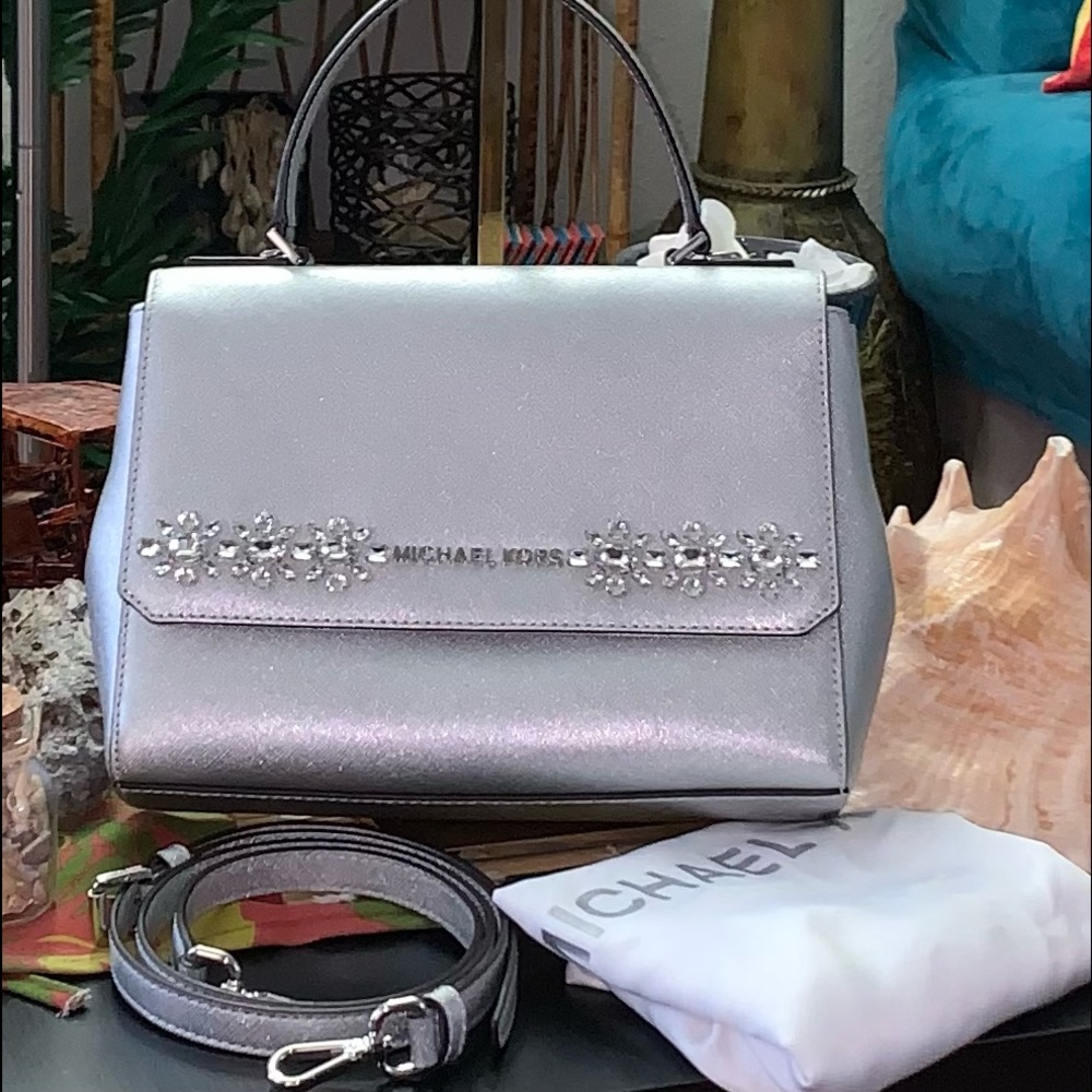 MK Small Jewel Silver Top Handle Crossbody